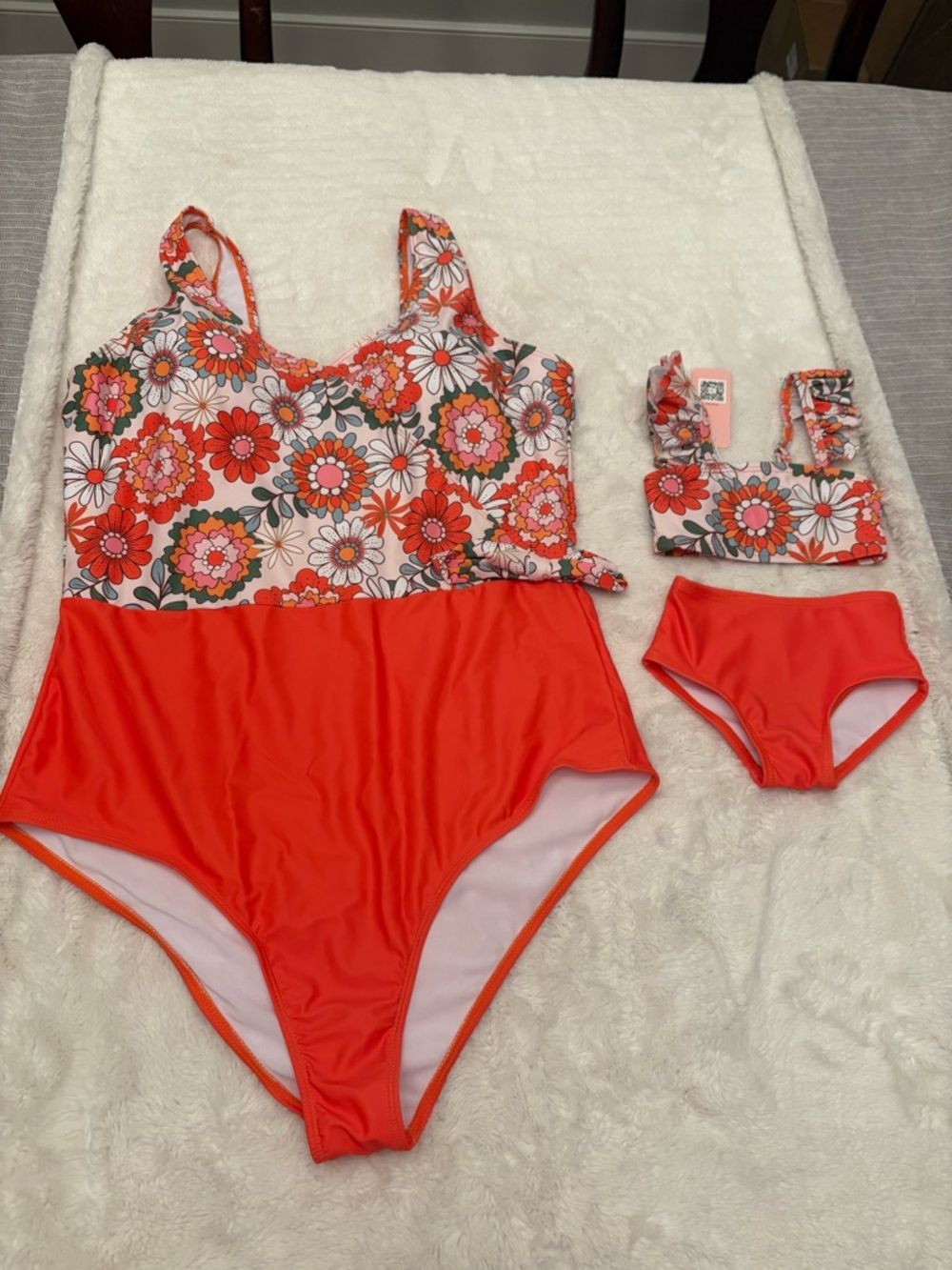 NWT Marie Nicole Orange and White floral matching mommy & me swimsuits